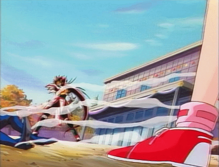 1990s_(style), 1girl, 2boys, animated, animated_gif, bare_legs, blue_gloves, blue_leotard