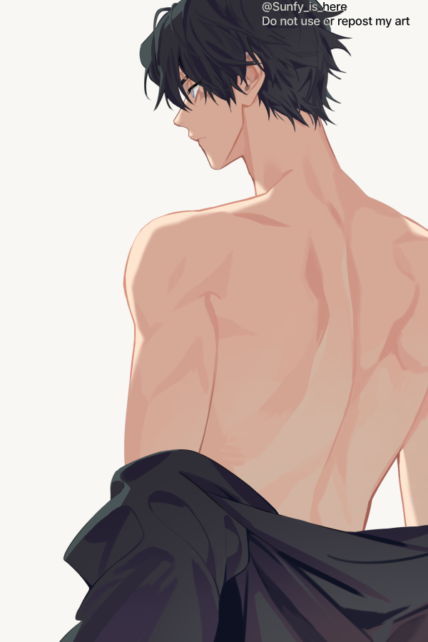 1boy, black_hair, black_shirt, closed_mouth, expressionless, from_behind, grey_eyes, kakuchou