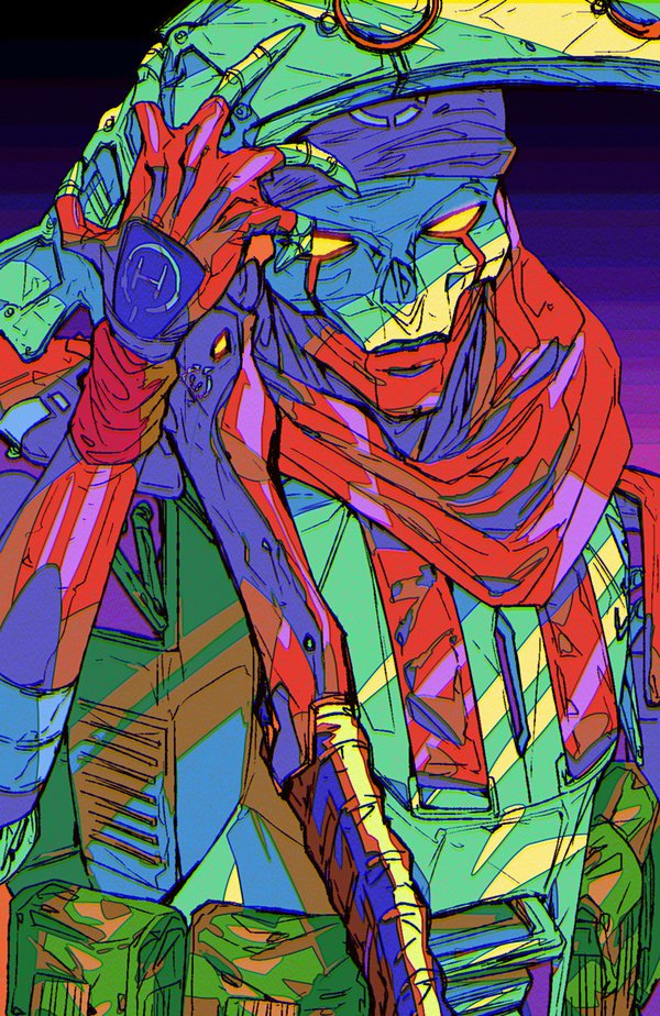 1boy, ammunition_pouch, animification, apex_legends, bandana, classic_revenant, dead_man's_curve, head_tilt