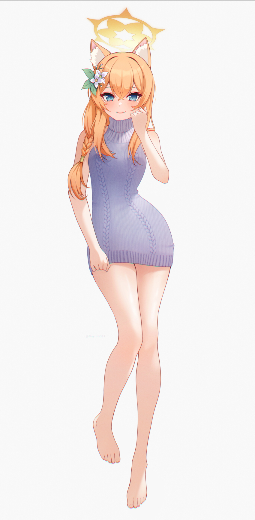 1girl, absurdres, animal_ear_fluff, animal_ears, aqua_eyes, arm_at_side, bare_arms, bare_legs