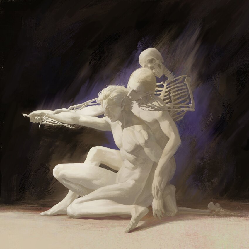 2boys, absurdres, astarion, baldur's_gate, baldur's_gate_3, black_background, cazador_szarr, completely_nude