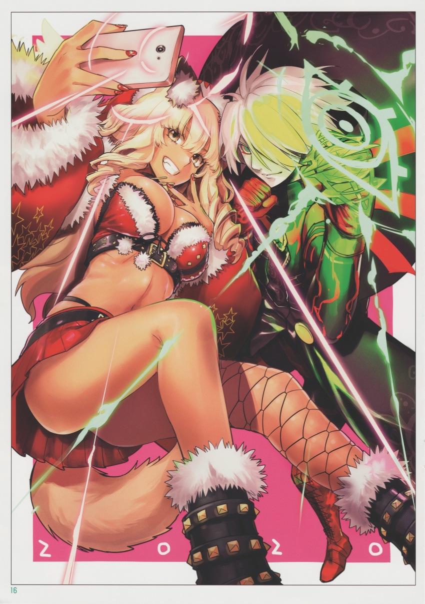 1boy, 1girl, absurdres, animal_ear_fluff, animal_ears, blonde_hair, blue_eyes, boots