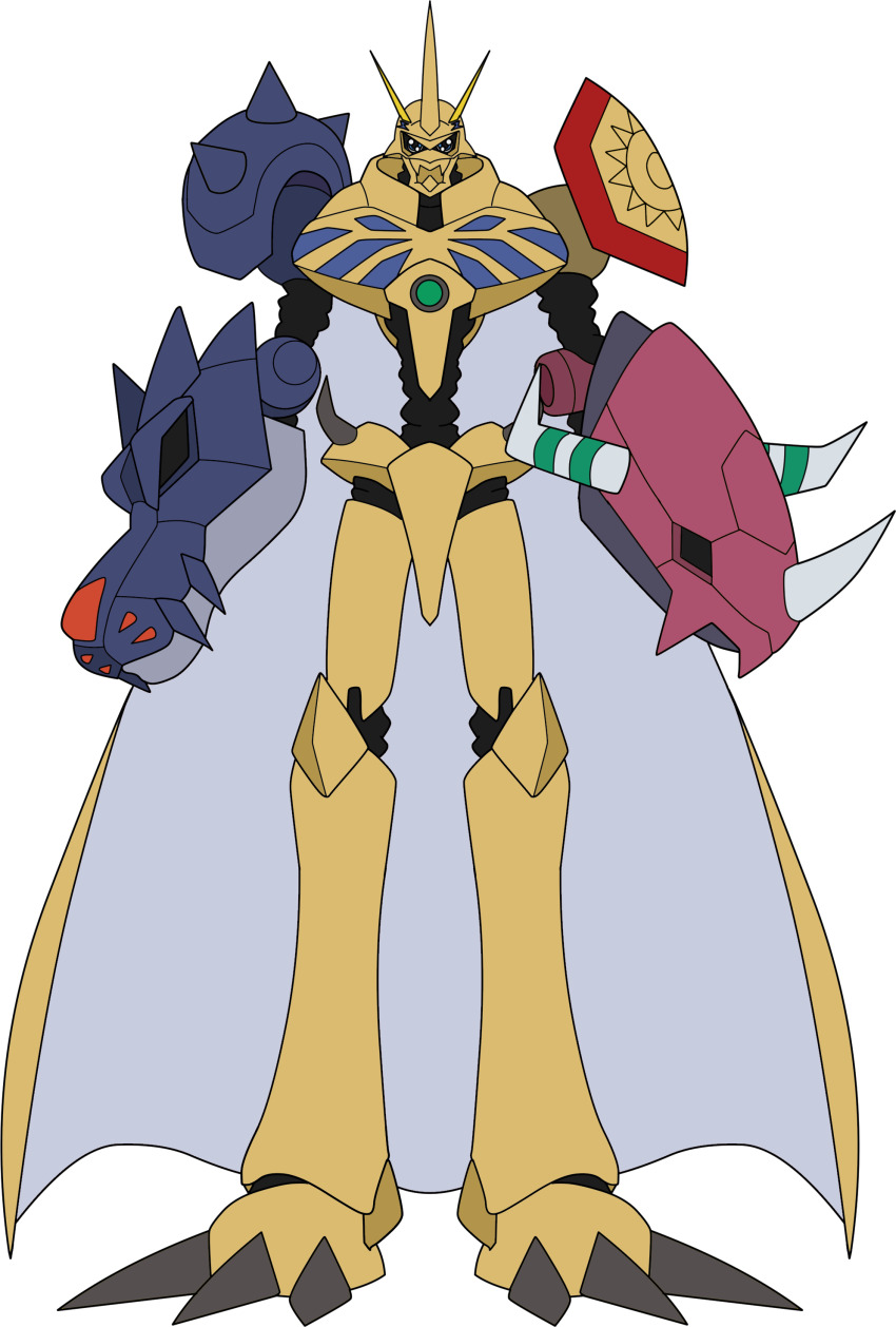 absurdres, armor, cape, claws, digimon, digimon_(creature), digimon_rearise, fusion