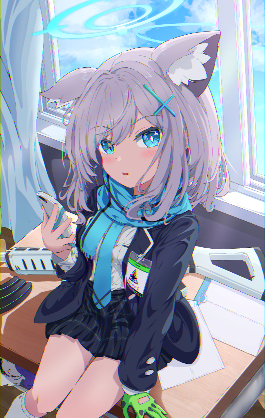 1girl, 5s0n9, absurdres, animal_ear_fluff, animal_ears, blue_archive, blue_eyes, blush