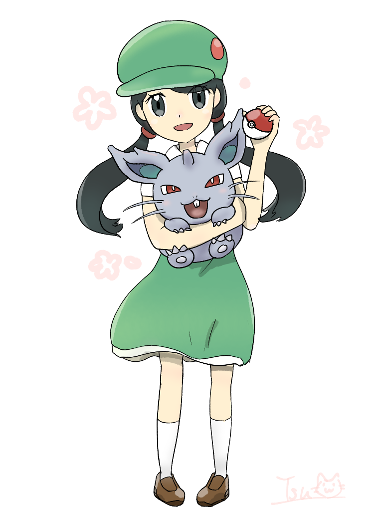 1girl, dress, gen_1_pokemon, green_dress, kitsune_neko_tsuu, nidoran, nidoran_(female), nintendo