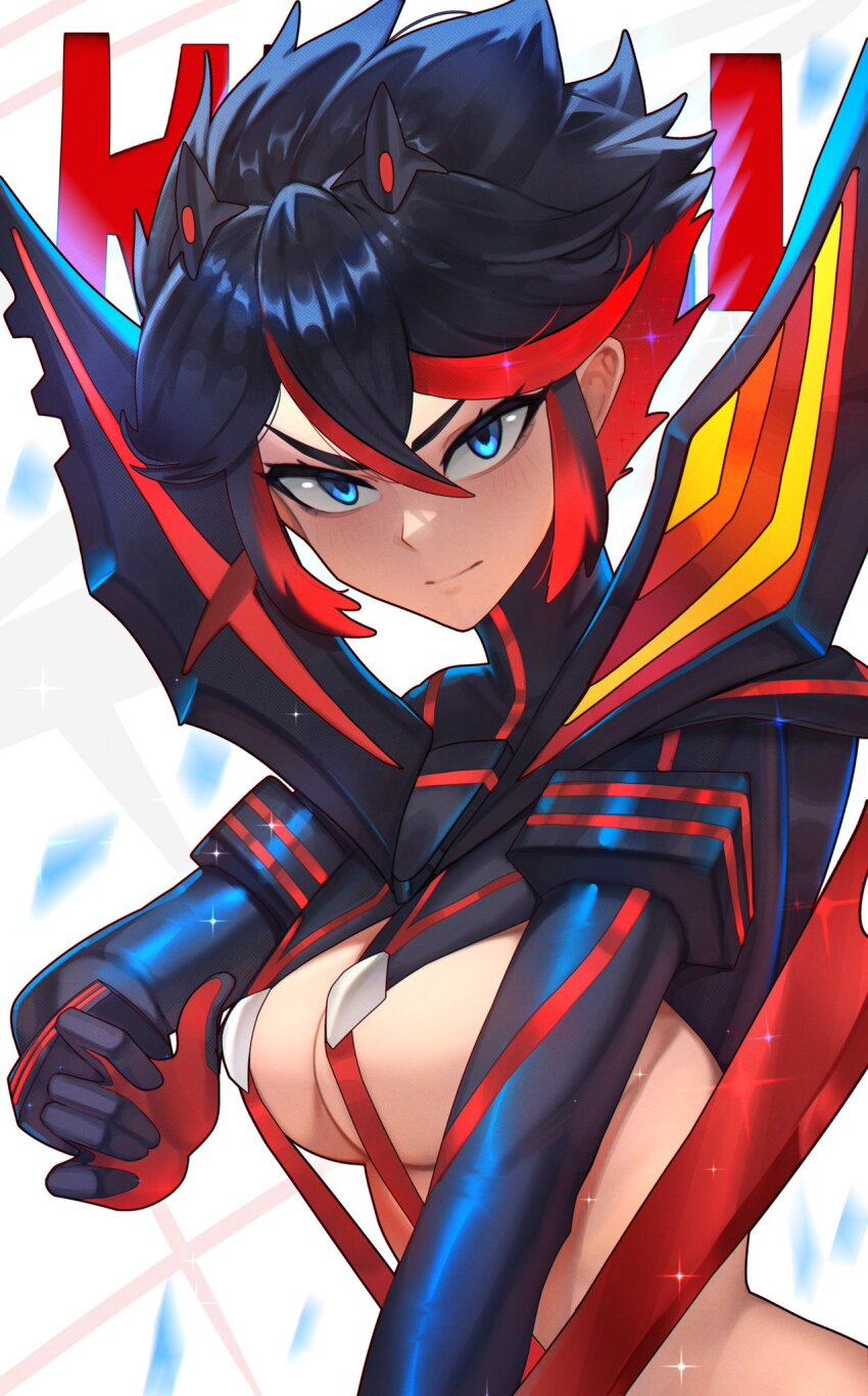 1girl, black_hair, blue_eyes, breasts, closed_mouth, highres, kamui_(kill_la_kill), kill_la_kill