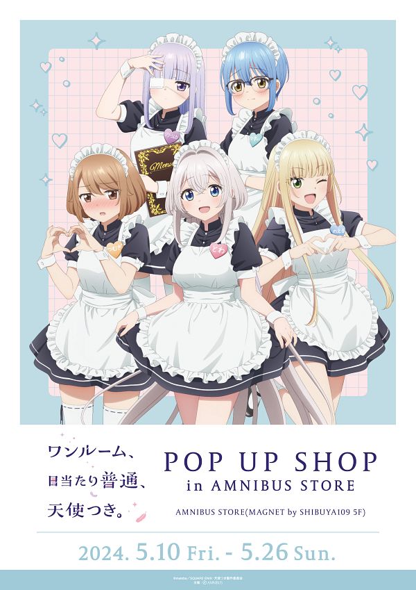 5girls, apron, blonde_hair, blue_background, blue_eyes, blue_hair, blush, brown_eyes