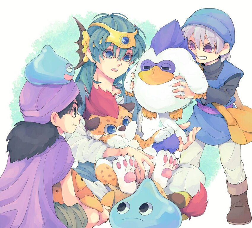 29qmatatavi, 3boys, aged_down, bag, black_hair, black_shirt, blue_eyes, blue_hat