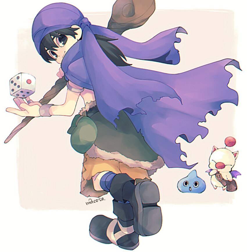 1boy, 29qmatatavi, armlet, bag, belt_buckle, black_eyes, black_footwear, black_hair