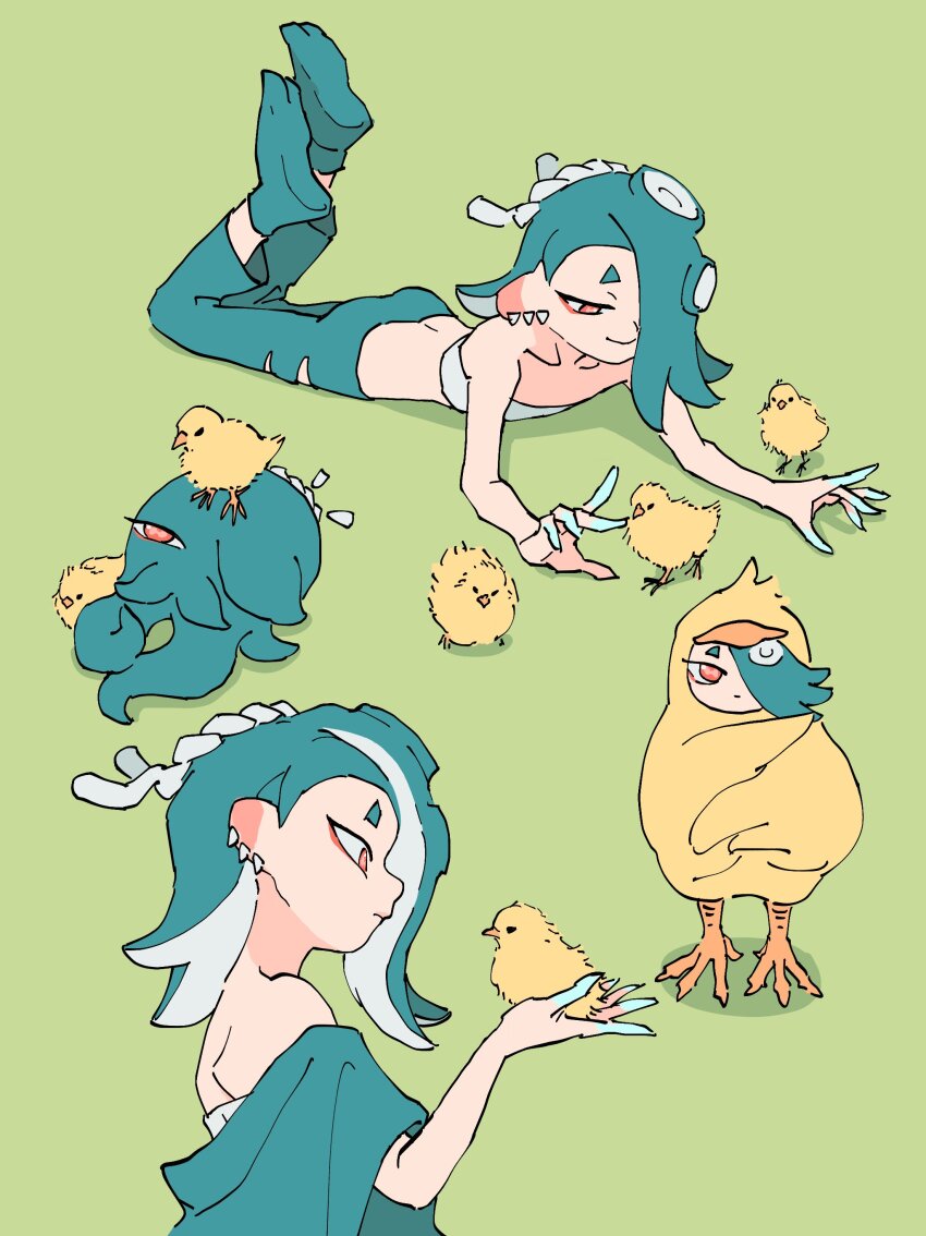 1girl, absurdres, alternate_costume, animal, animal_costume, animal_on_head, baby_animal, bird