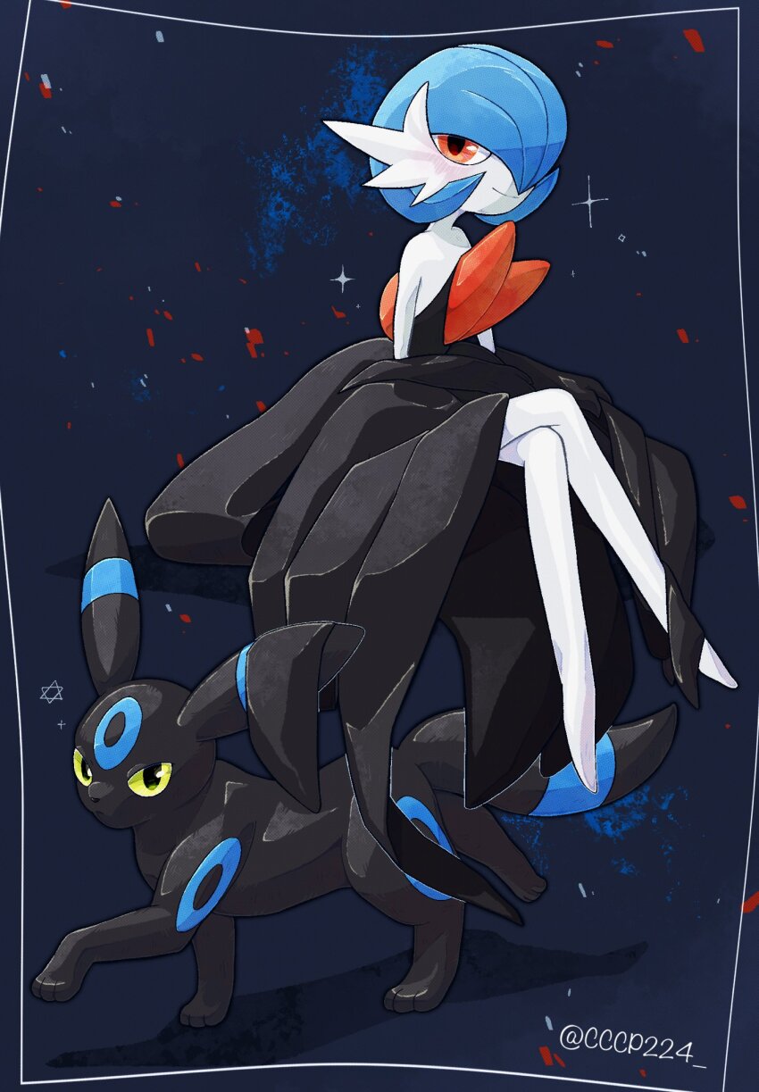 1other, alternate_color, black_dress, black_eyes, black_fur, blue_background, blue_hair, blush