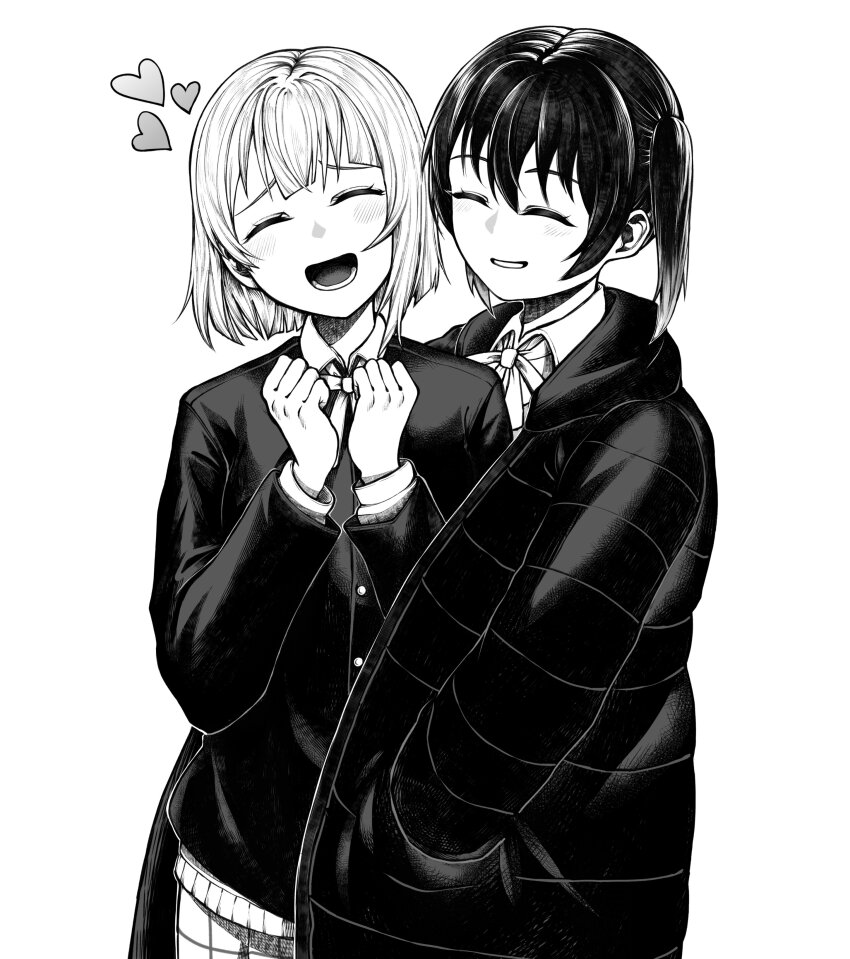 2girls, absurdres, blazer, blush, closed_eyes, collared_shirt, commentary, furrowed_brow