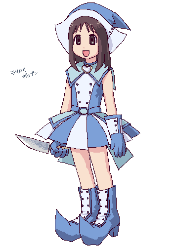 1girl, azumanga_daiou, blue_boots, blue_skirt, boots, child, cosplay, crossover