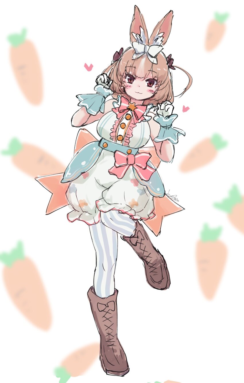 1girl, :3, absurdres, animal_ears, back_bow, bare_shoulders, blue_pantyhose, blue_shirt