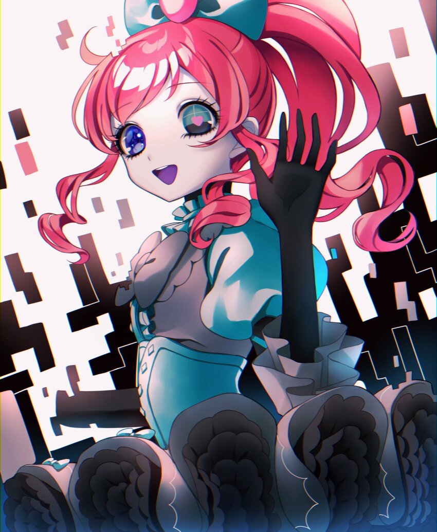 1girl, :d, ao_(ao0_0nemu), blue_bow, blue_eyes, bow, bug_mirai, colored_tongue