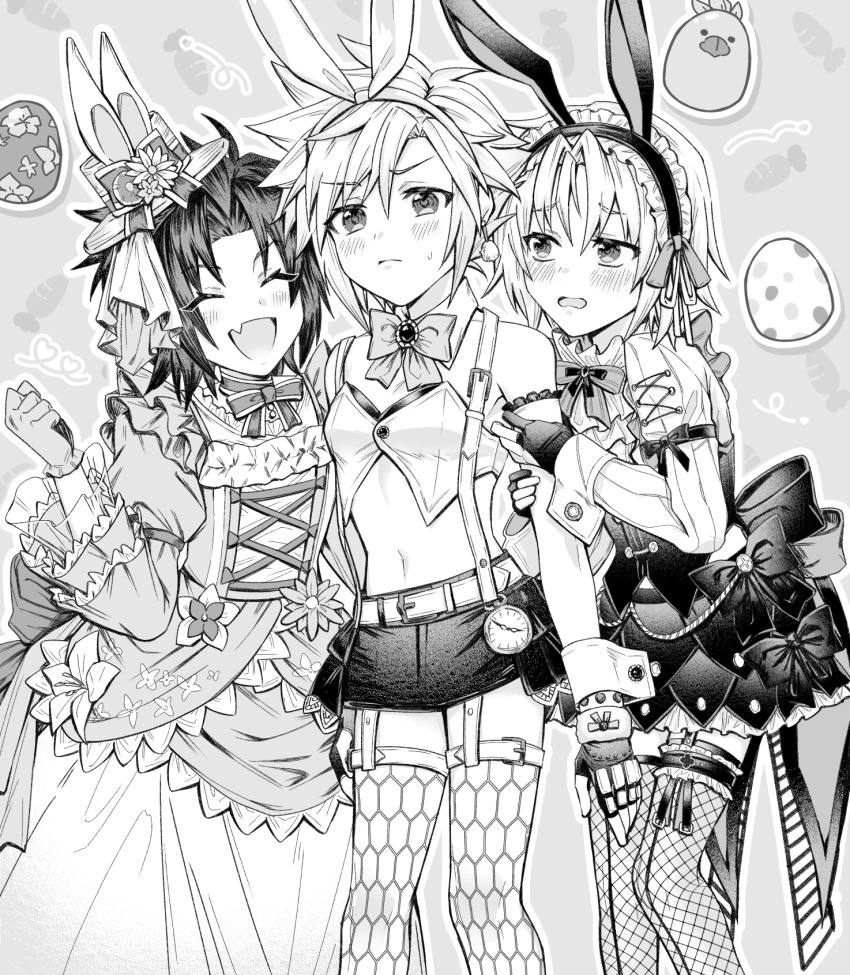 3boys, accurate_lolita_coord, aerith_gainsborough, aerith_gainsborough_(classic_coney), aerith_gainsborough_(cosplay), aged_down, animal_ears, arm_cuffs