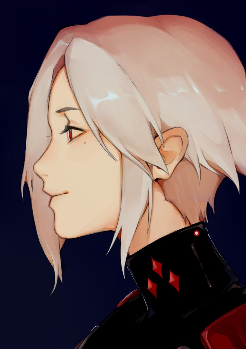 1girl, absurdres, ariane_yeong, highres, military_uniform, penrose_triangle, portrait, red_eyes