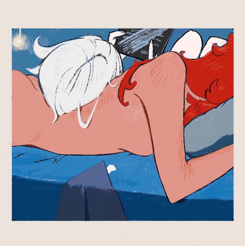 gundam, gundam_suisei_no_majo, highres, lying, m_no_harawata, miorine_rembran, on_bed, on_stomach