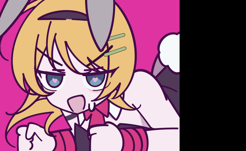 1girl, animal_ears, black_leotard, blonde_hair, censored, clenched_hands, detached_collar, fake_animal_ears