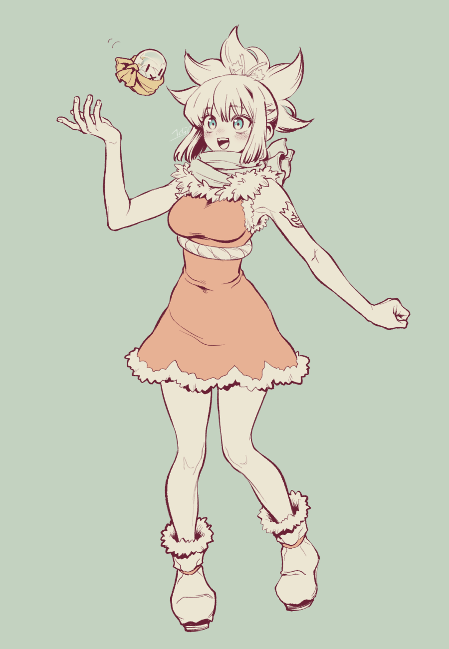 1girl, arm_tattoo, armpits, blue_eyes, blush, breasts, dr._stone, dress