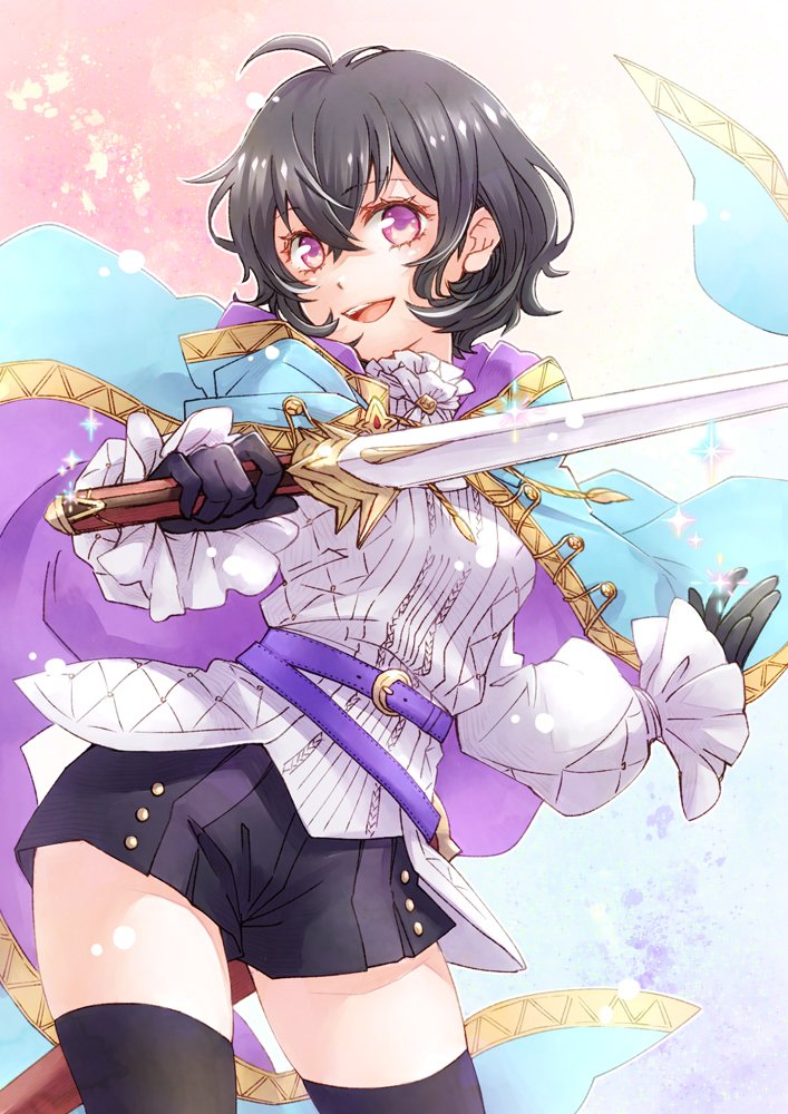 1girl, ahoge, alternate_costume, black_hair, cape, ebi_puri_(ebi-ebi), fire_emblem, fire_emblem_awakening