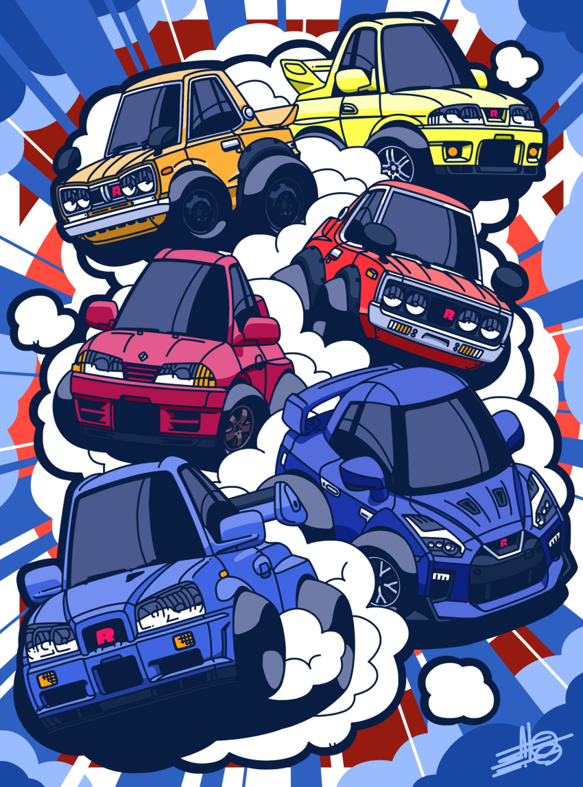 absurdres, blue_car, car, chibi, choro-q, highres, motor_vehicle, muscle_car