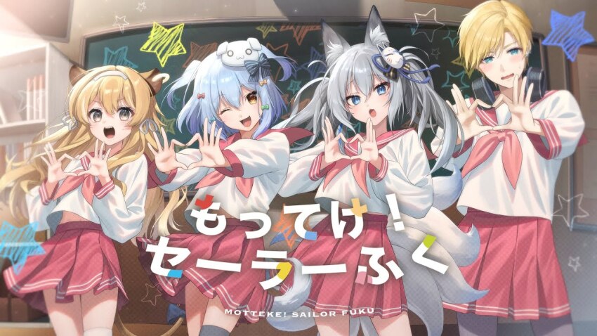 2boys, 2girls, :3, :d, ;d, animal_ear_fluff, animal_ear_piercing, animal_ears