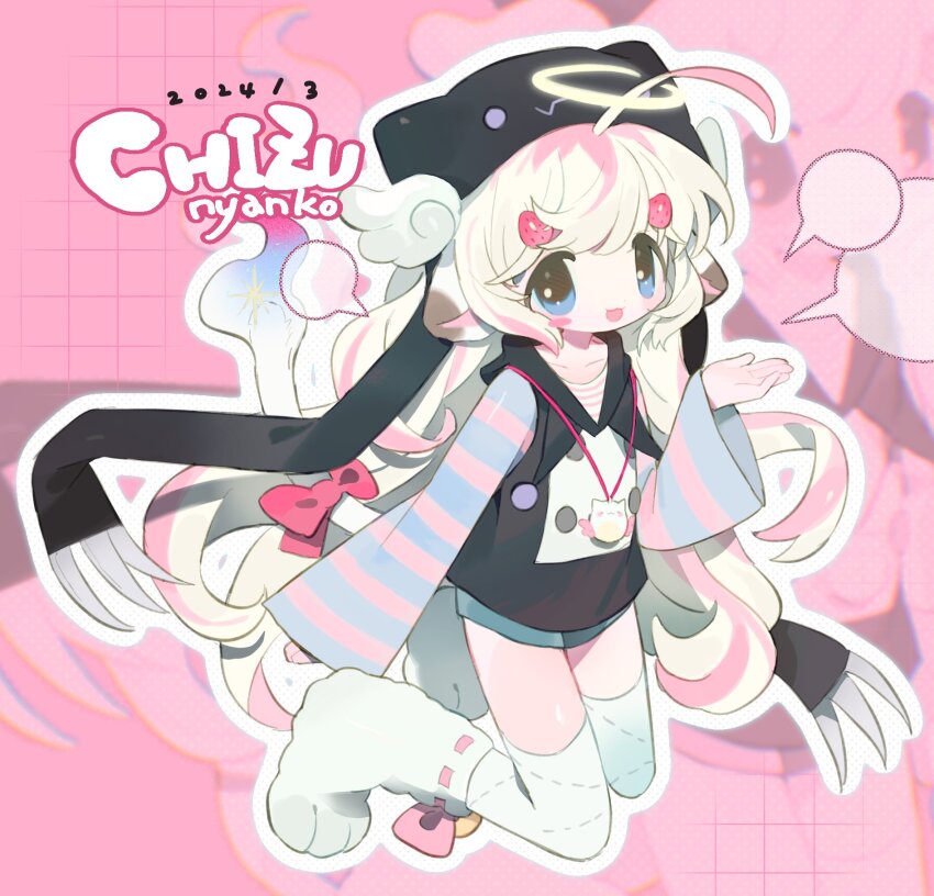 1girl, ahoge, angel_wings, animal_hat, artist_name, beanie, black_hat, black_vest