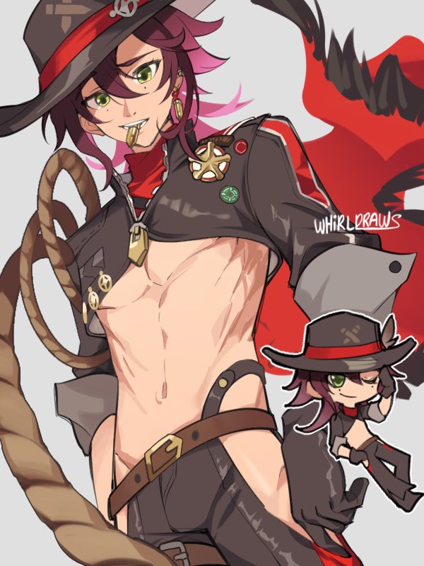 1boy, ;), belt, boothill_(honkai:_star_rail), boothill_(honkai:_star_rail)_(cosplay), bullet, bullet_in_mouth, chibi