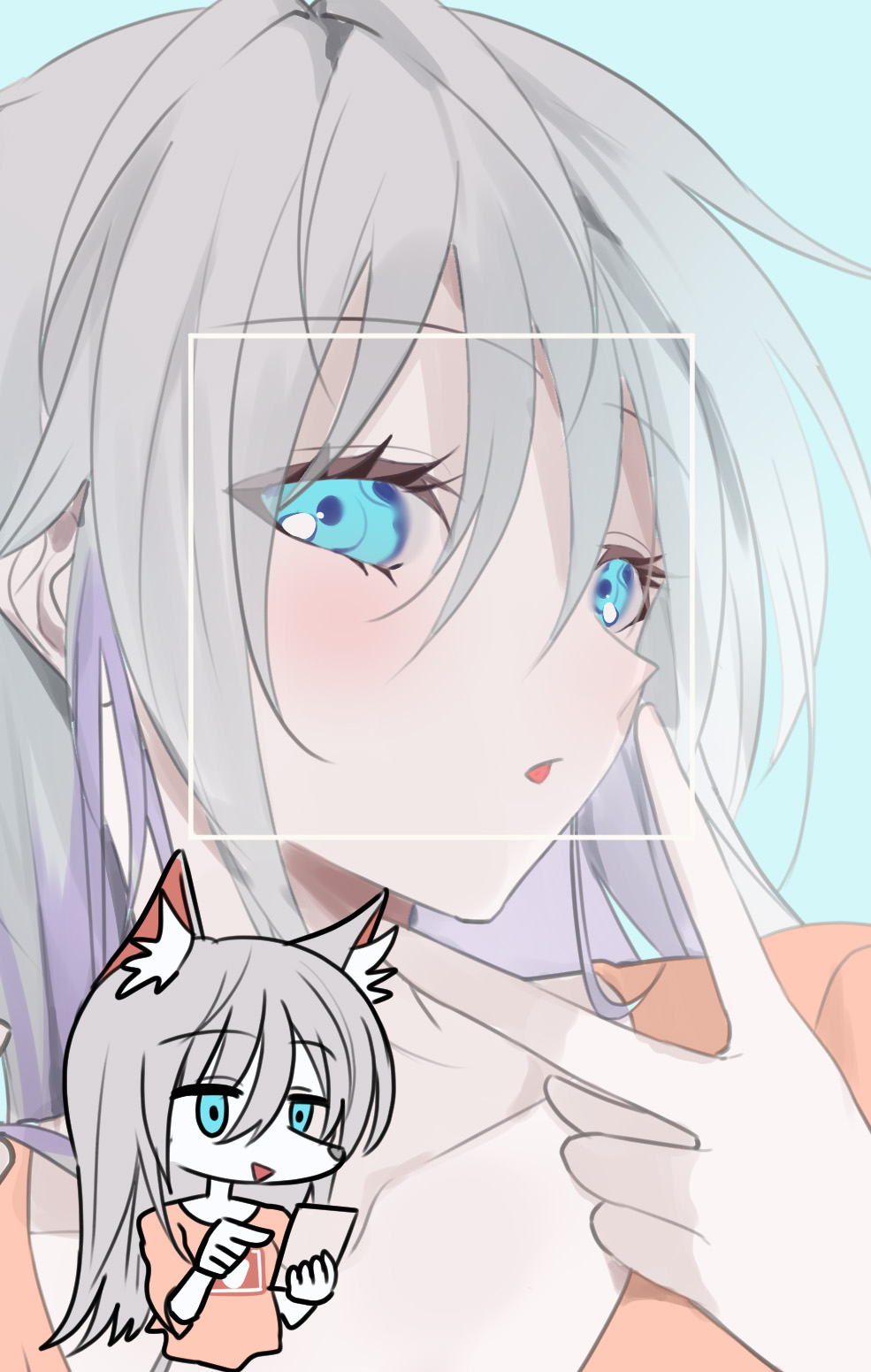1girl, :o, aqua_eyes, blush, chibi, close-up, cropped_torso, furry