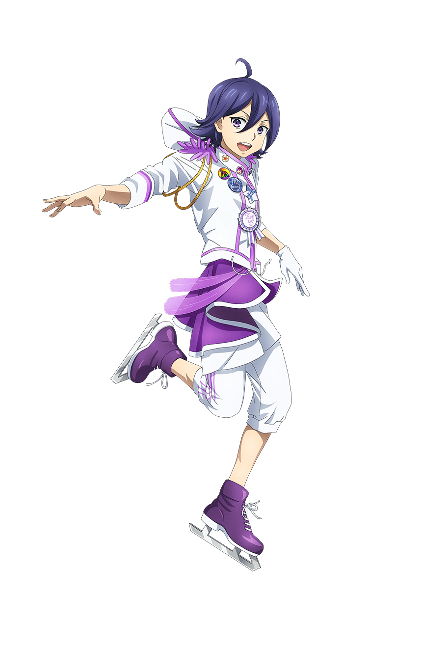 1boy, :d, ahoge, aiguillette, epaulettes, full_body, highres, ice_skates