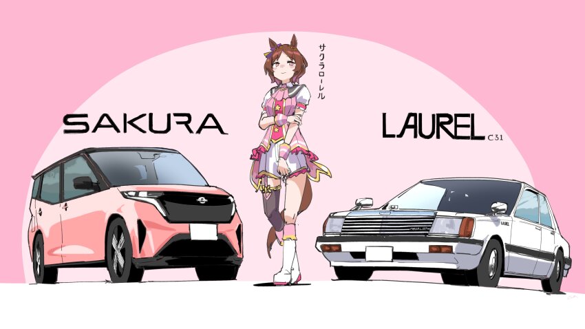 1girl, 4me_4ma, absurdres, animal_ears, black_thighhighs, boots, brown_hair, car