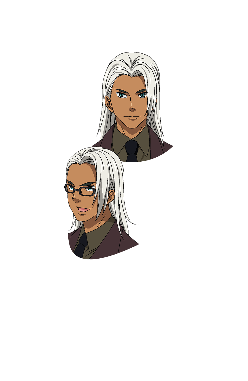 1boy, black_necktie, blue_eyes, closed_mouth, collared_shirt, dark-skinned_male, dark_skin, glasses