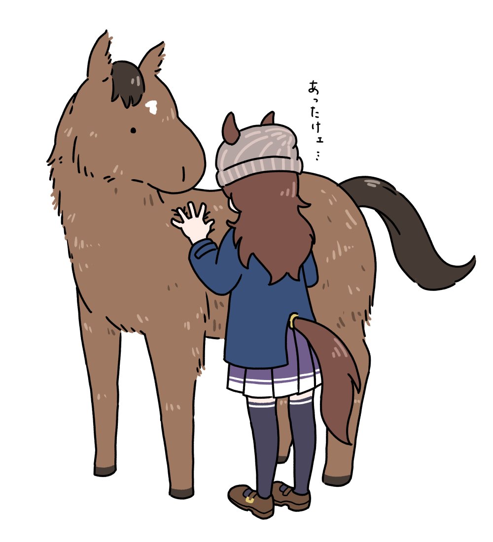 1girl, animal_ears, beanie, brown_footwear, brown_hair, brown_hat, clothing_cutout, coat