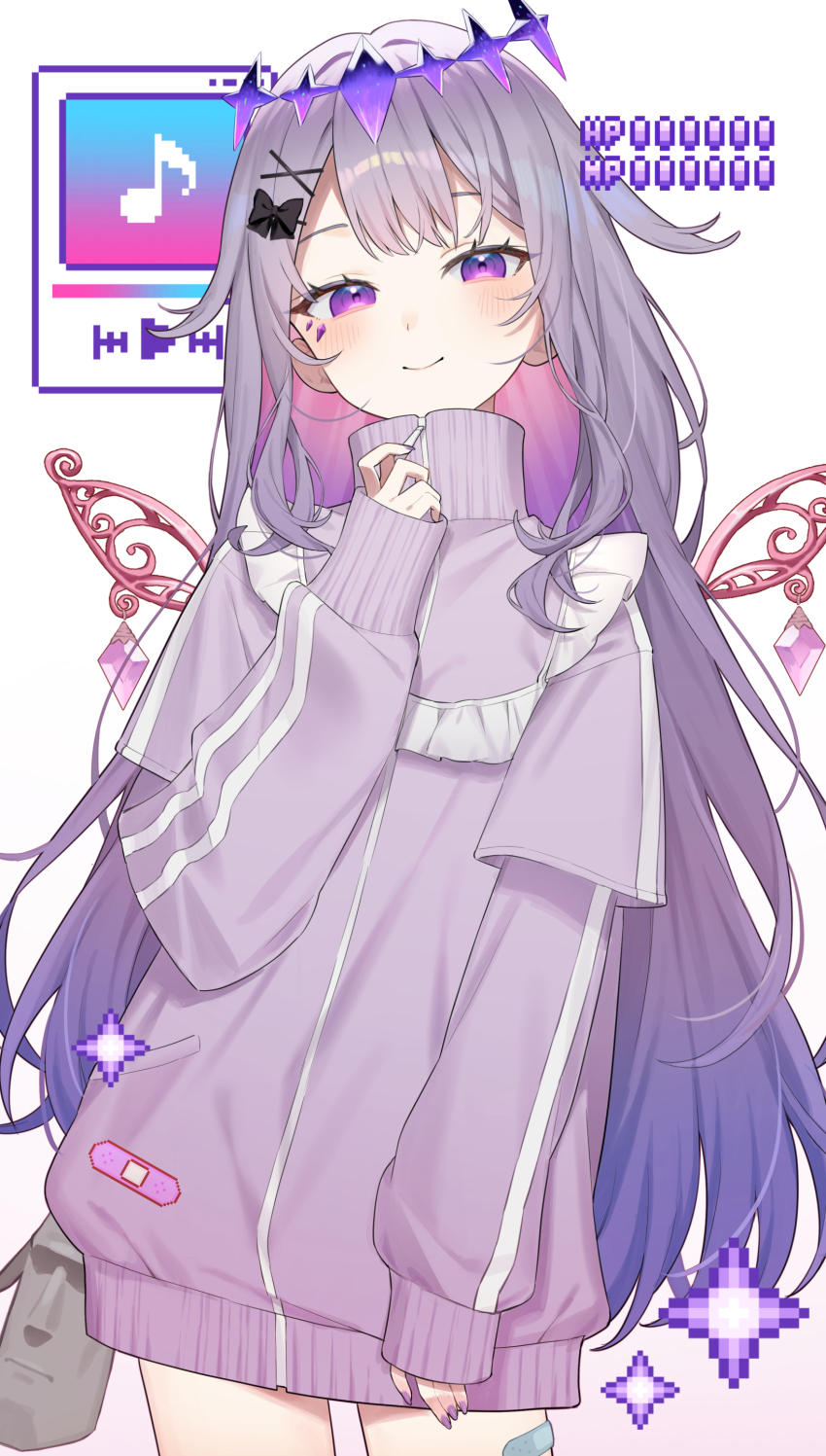 1girl, absurdres, alternate_costume, aotake_iro, bandaid, bandaid_on_leg, black_bow, blush