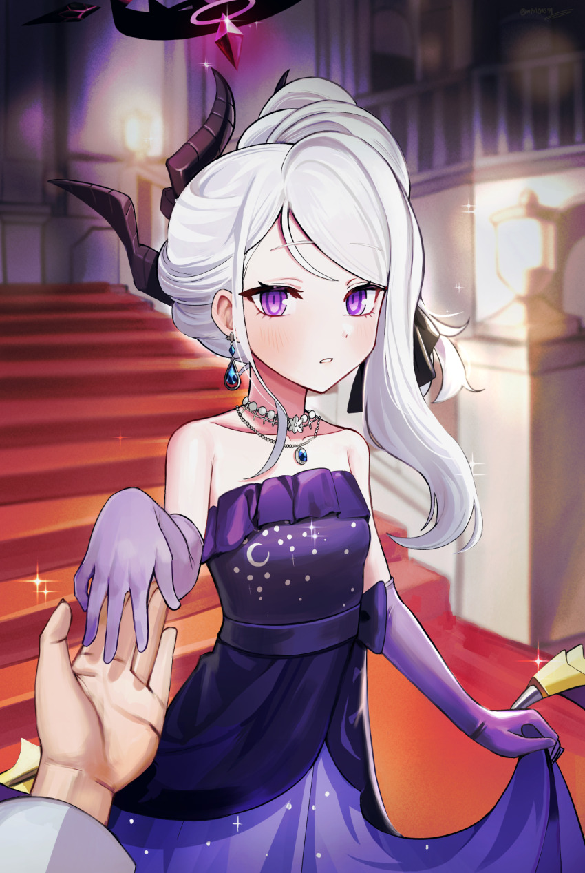 1boy, 1girl, bare_shoulders, blue_archive, blurry, bow, clothes_lift, collarbone