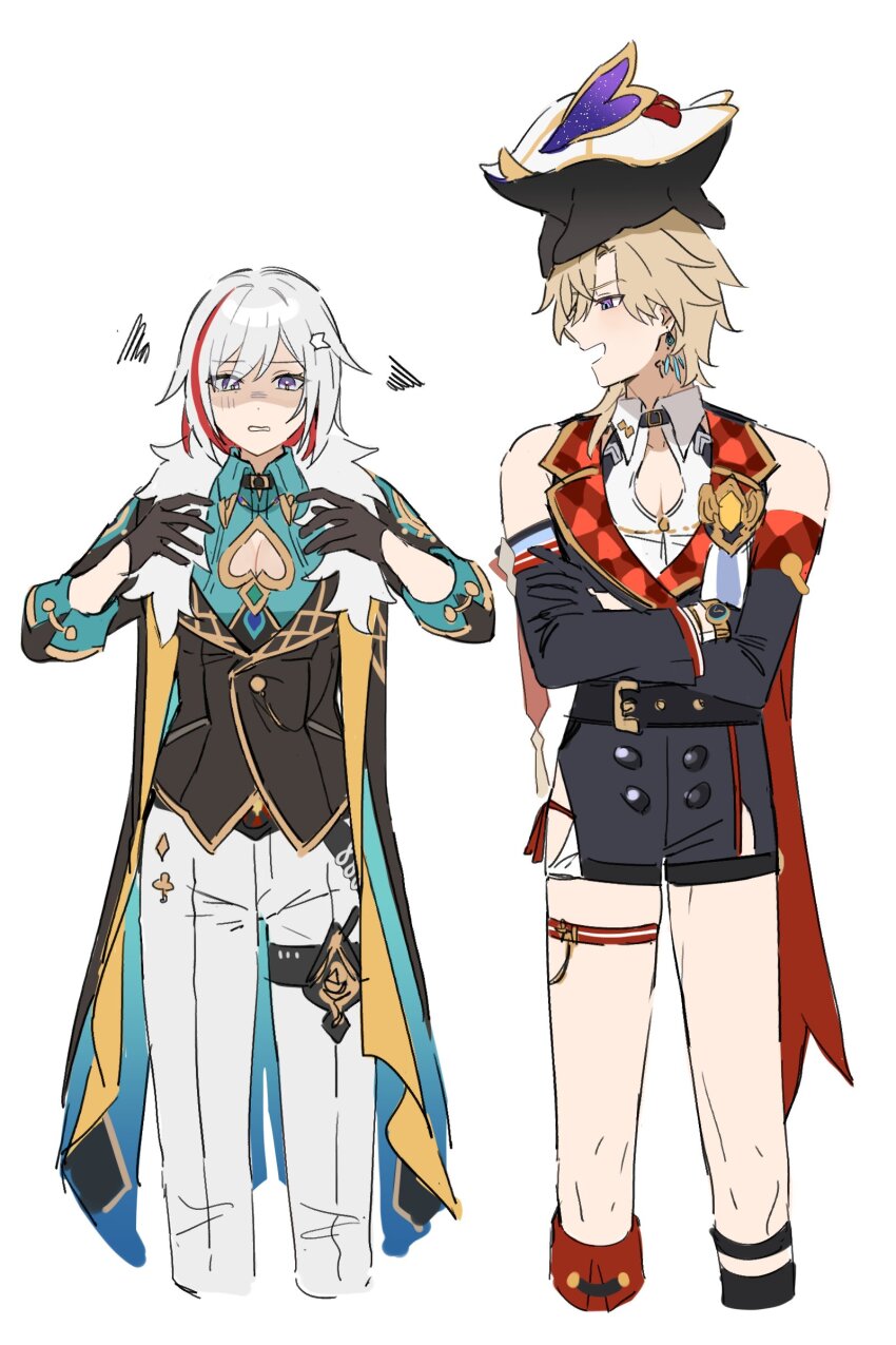 1boy, 1girl, absurdres, aqua_shirt, aventurine_(honkai:_star_rail), aventurine_(honkai:_star_rail)_(cosplay), belt, belt_buckle