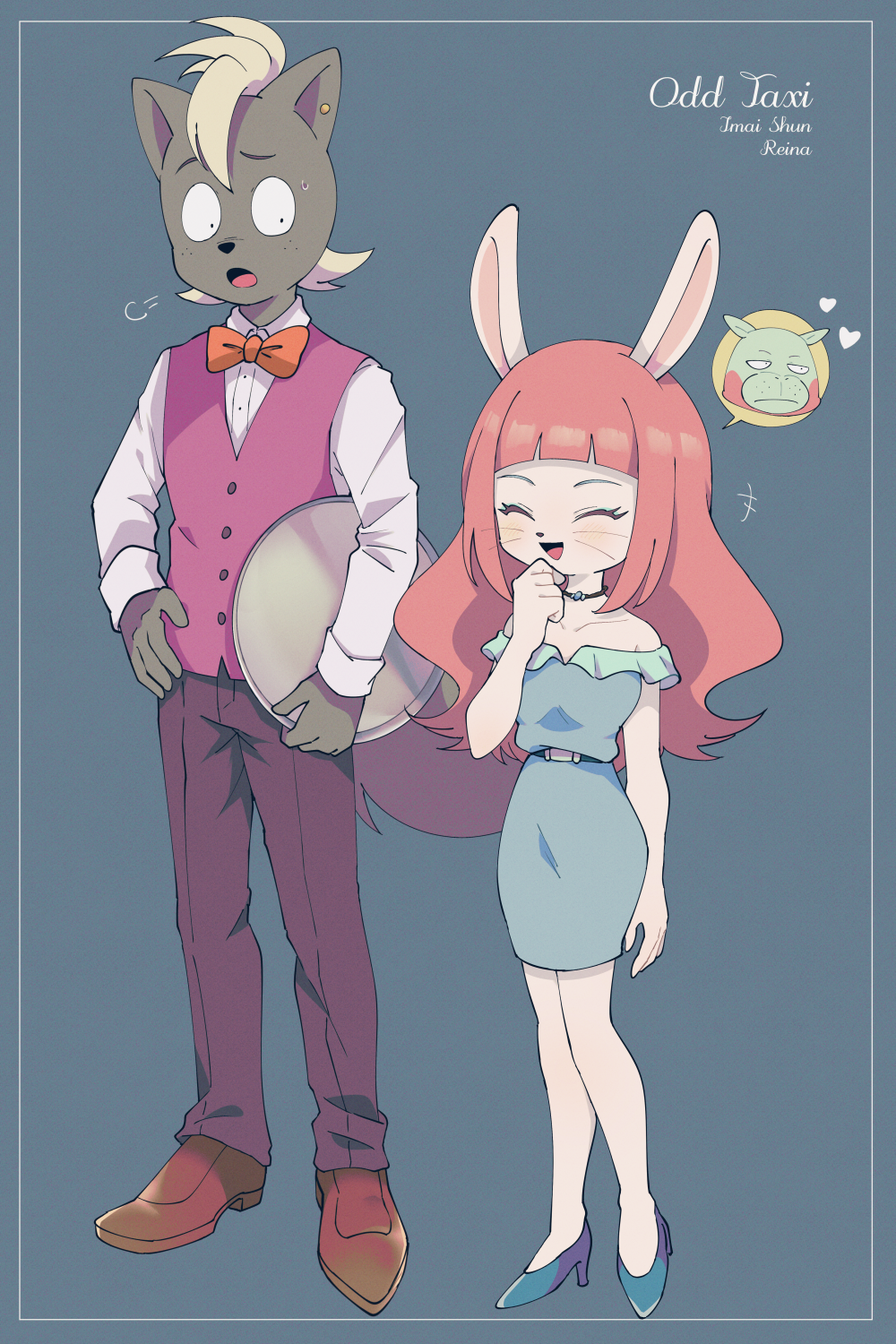 1boy, 1girl, :d, ^_^, bare_shoulders, belt, belt_buckle, black_pants