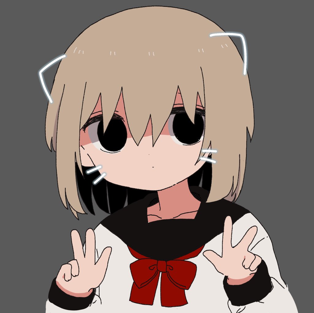 1girl, animal_ears, black_eyes, bow, bowtie, brown_hair, cat_ears, double_v