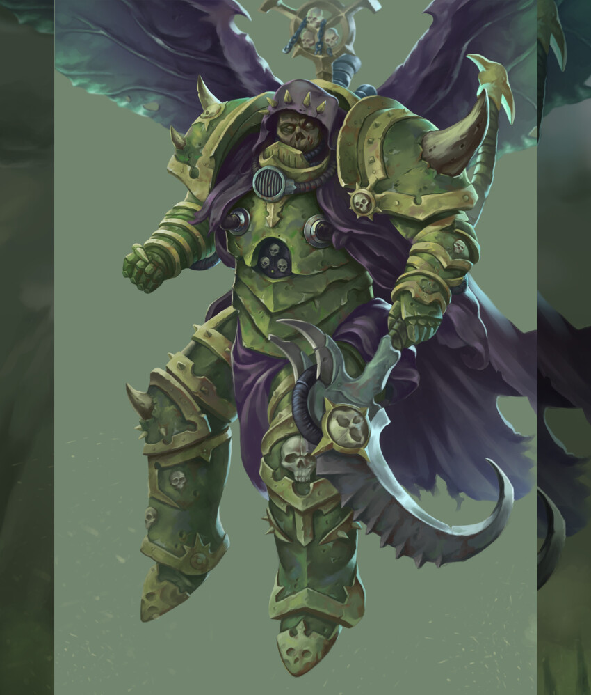 1boy, armor, armored_boots, boots, breastplate, cataracts, chain, chaos_(warhammer)