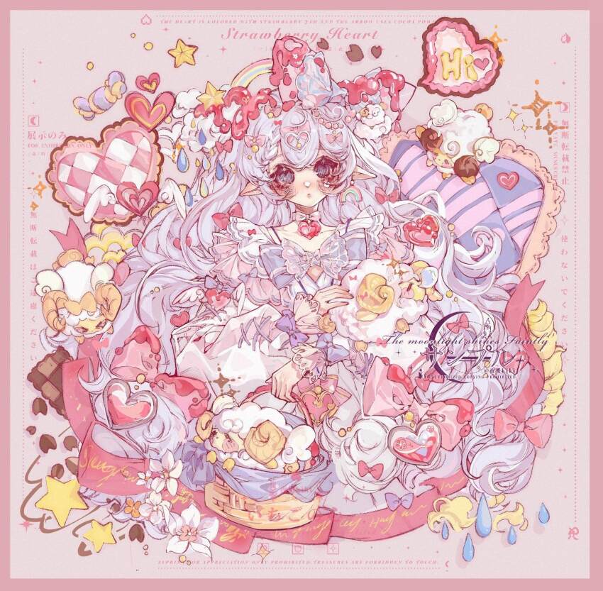 1girl, basket, border, bow, bow_choker, bowtie, candy, chocolate