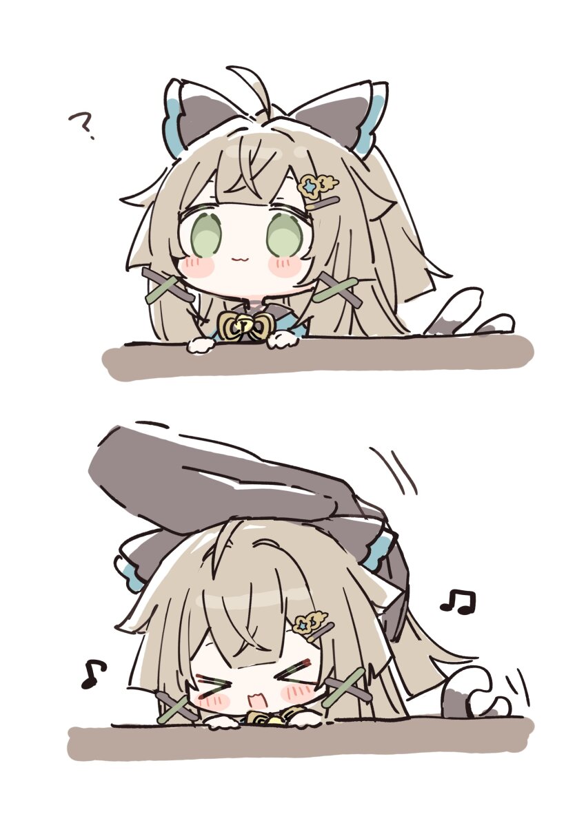 >_<, 1girl, :3, ?, absurdres, animal_ears, blush, brown_hair