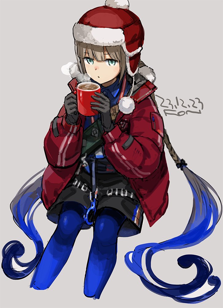1boy, black_gloves, black_shorts, blowing_on_food, captain_nemo_(fate), captain_nemo_(santa)_(fate), coat, cropped_legs