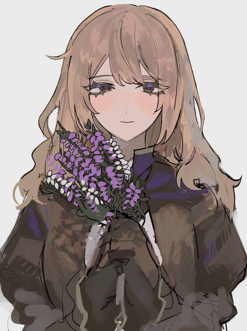 1girl, brown_dress, brown_eyes, brown_gloves, brown_hair, catherine_(project_moon), closed_mouth, dress