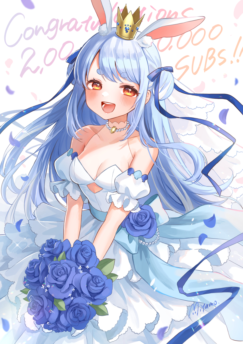 1girl, :d, absurdres, alternate_costume, animal_ear_fluff, animal_ears, bare_shoulders, bead_choker