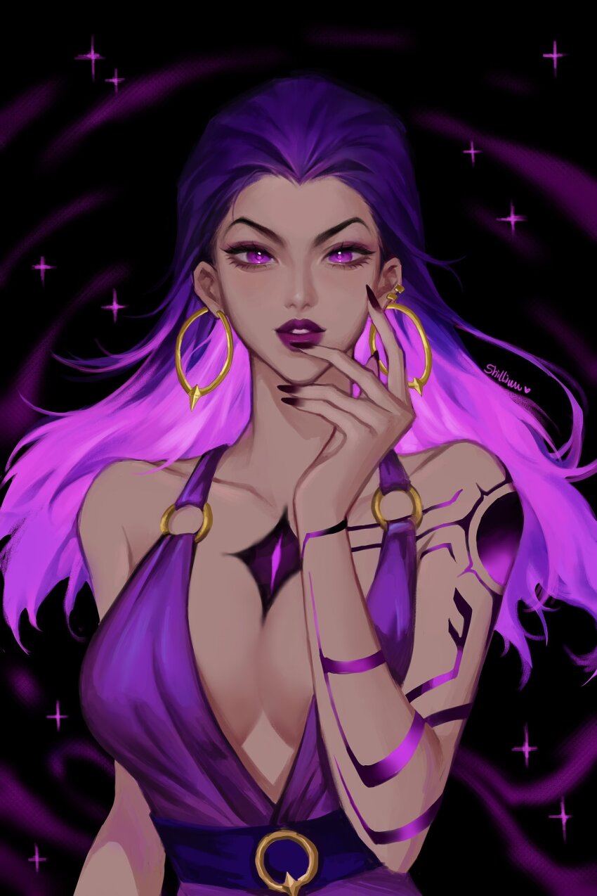 1girl, arm_tattoo, black_background, breasts, collarbone, dark-skinned_female, dark_skin, dress