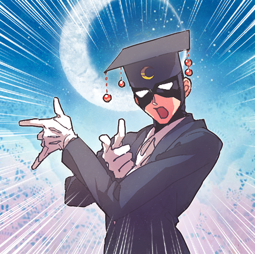 1boy, \m/, black_hat, black_jacket, blue_background, collared_shirt, commentary_request, crescent_moon