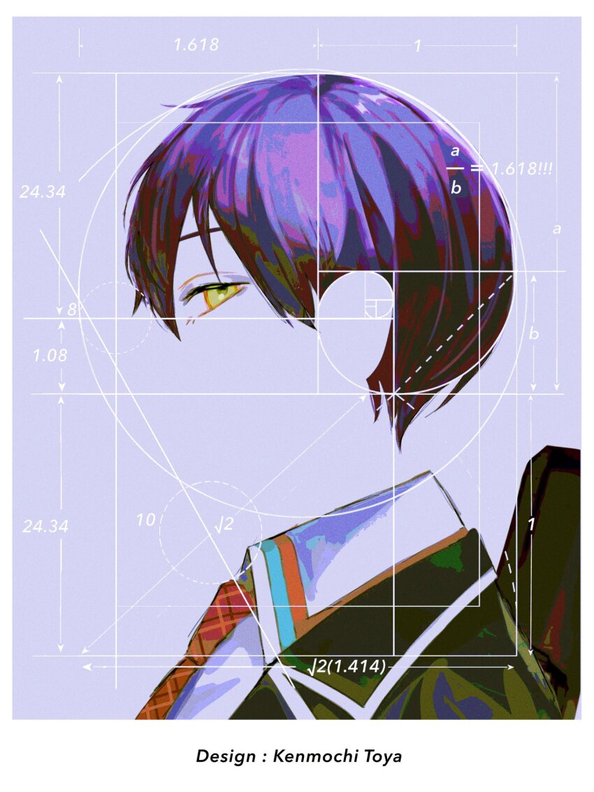 1boy, argyle_clothes, argyle_necktie, azuma_kurumi, black_jacket, blazer, blue_background, border