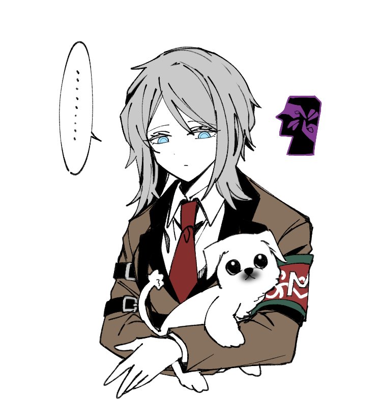 ..., 1girl, 779_nnk, brown_coat, closed_mouth, coat, dog, e.g.o_(project_moon)