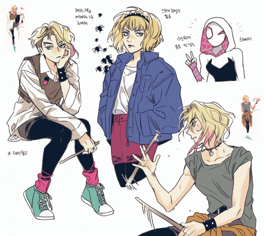 1girl, animification, belt, black_belt, black_bodysuit, black_choker, black_hairband, black_pants